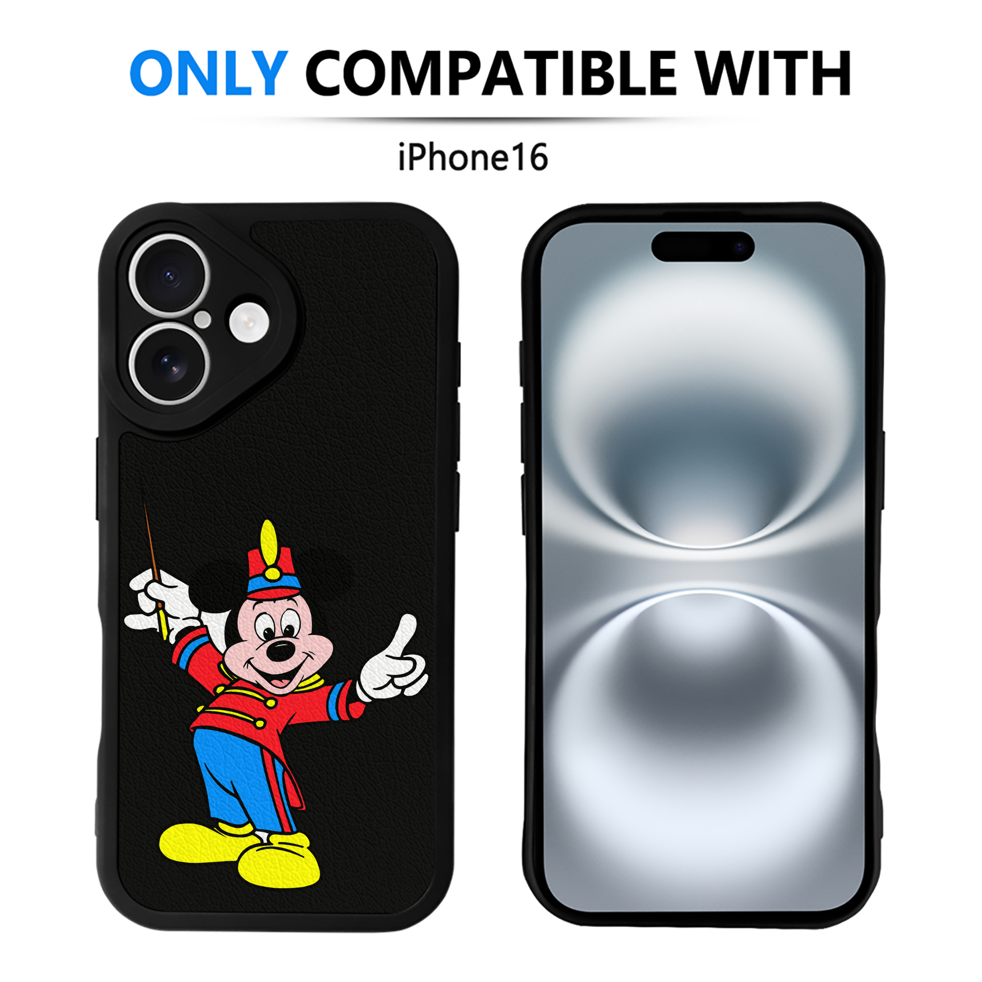 （画像用） ミッキーマウス Mickey Mouse 【iPhone 16シリーズ対応】シリコンスマホケース（レザー調） 材質：シリコン